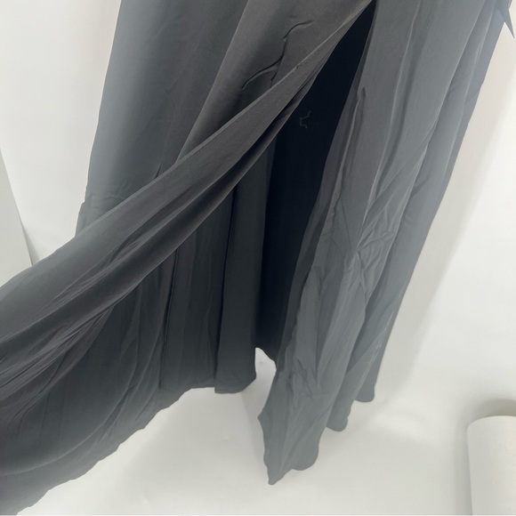 Lulus Satin Cowl Neck Front High Slit Strappy Romantic Maxi Dress In Black - Picture 5 of 10